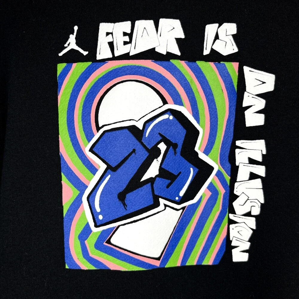 Nike Jordan Air Men Sweatshirt XXL Black Hoodie Fear Is An Illusion LA Graffiti